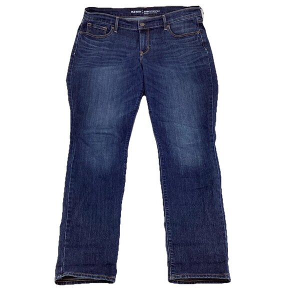 Old Navy Women's 14 Curvy Profile Jeans Stretch Mid Rise Dark Wash Straight Leg - Picture 1 of 11